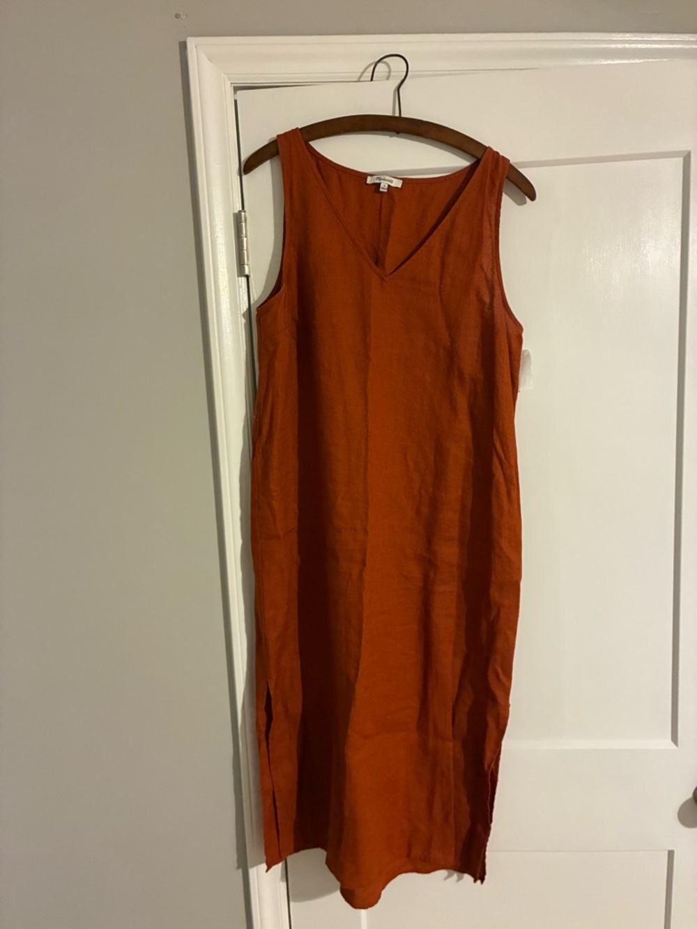 Madewell Rust Orange V-Neck Linen Dress